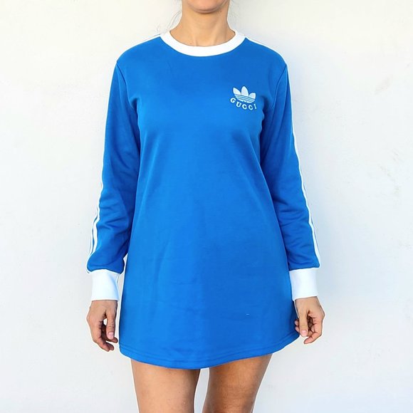 Dresses | Nwot Blue Gucci X Adidas Long Sleeve Tshirt Dress